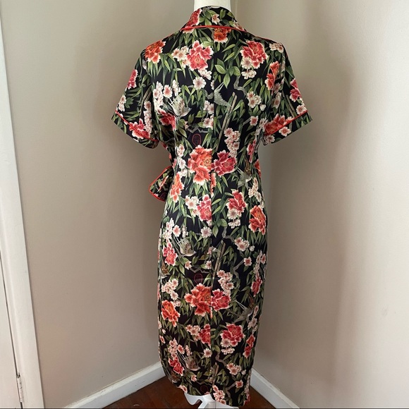 We are HAH Perfectly Tailored Satin Midi Wrap Dress 'Flock Together' Noir Large - Picture 9 of 12